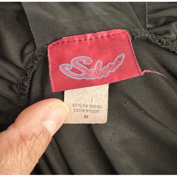 Sabora Black Ruched Belted V-Neck Dress Size M - Picture 4 of 10